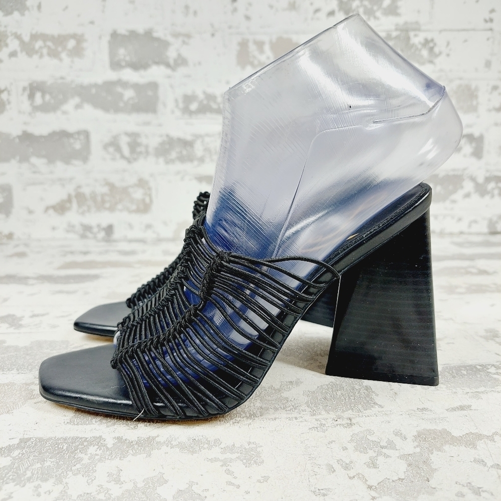 New Sam Edelman LAURETTE Faux Leather Black Strappy Heel Sandals i292